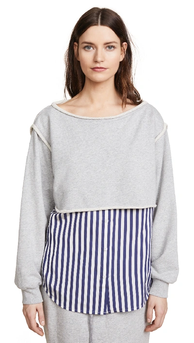 Alexander Wang T Boat-neck Long-sleeve Terry Stripe Combo Pullover In Grey Stripe