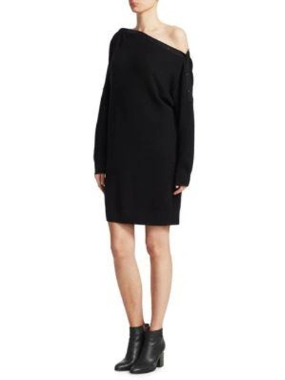 Alexander Wang T Off-the-shoulder Ribbed Merino Wool-blend Mini Dress In Black