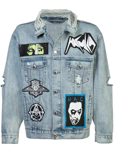 Haculla Distressed Patched Denim Jacket In Light Blue Wash