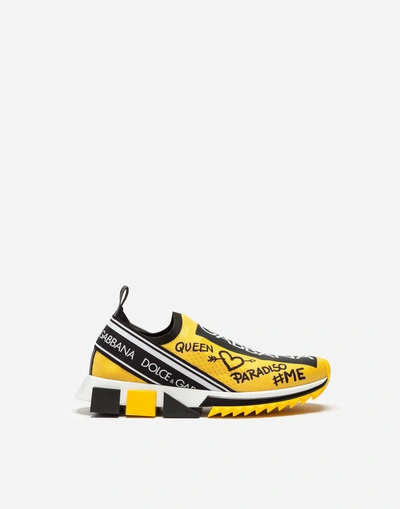 Dolce & Gabbana Sneakers In Sorrento Graffiti Print In Yellow