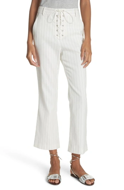 Veronica Beard Allegra Cropped Lace-up Pants In Off White/ Blue Stripe