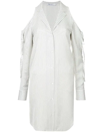 Alexander Wang T Drapey Striped Button-front Cold-shoulder Shirt In White