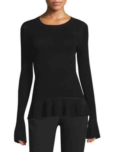 Michael Michael Kors Stitch Textured Bell-sleeve Top In Black