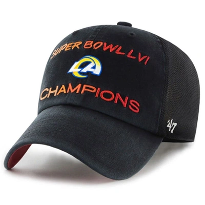 47 ' Black Los Angeles Rams Super Bowl Lvi Champions Scene Trucker Clean Up Adjustable Hat