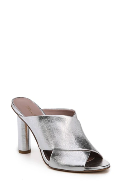 Diane Von Furstenberg Emilyn Crisscross Metallic Mule Sandal In Silver