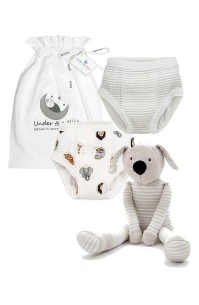 Under The Nile Babies' Set Of 2 Organic Cotton Training Pants & Plush Toy Set In Grey