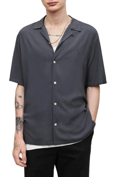 Allsaints Venice Relaxed Fit Short Sleeve Button-up Camp Shirt In Pipe Gray