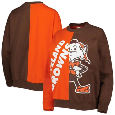 Mitchell & Ness Women's  Orange, Brown Cleveland Browns Big Face Pullover Sweatshirt In Orange,brown