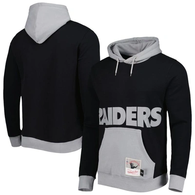 Mitchell & Ness Men's  Black, Silver Las Vegas Raiders Big And Tall Big Face Pullover Hoodie