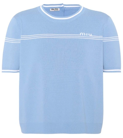 Miu Miu Short-sleeved Sweater In Blue