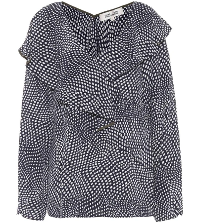 Diane Von Furstenberg Printed Silk Top In Black