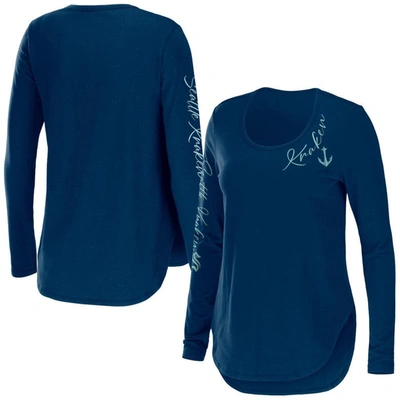 Wear By Erin Andrews Deep Sea Blue Seattle Kraken Team Scoop Neck Long Sleeve T-shirt In Navy