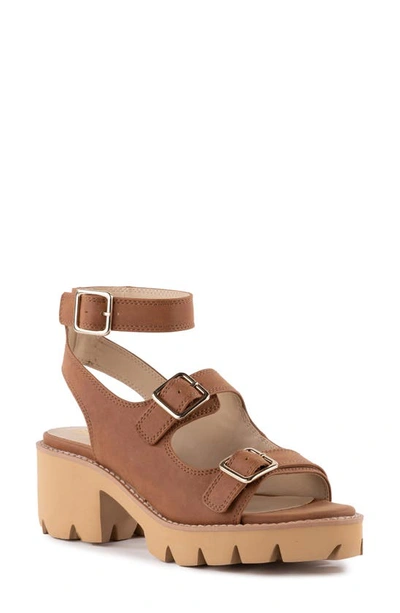 Bc Footwear On The Prowl Strappy Wedge Sandal In Cognac