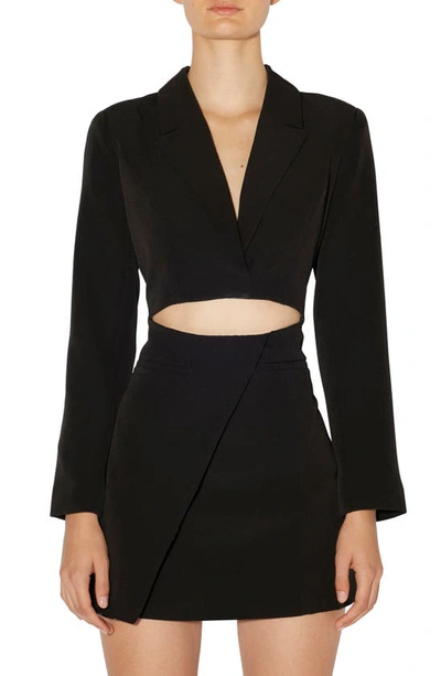 Something New Winnie Cutout Long Sleeve Blazer Minidress In Black
