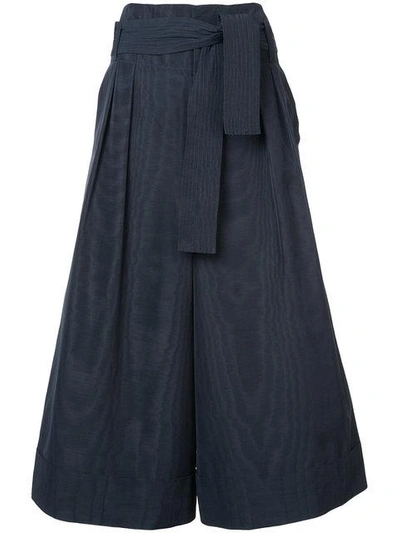 Adam Lippes Tie Waist Cropped Trousers  In Blue