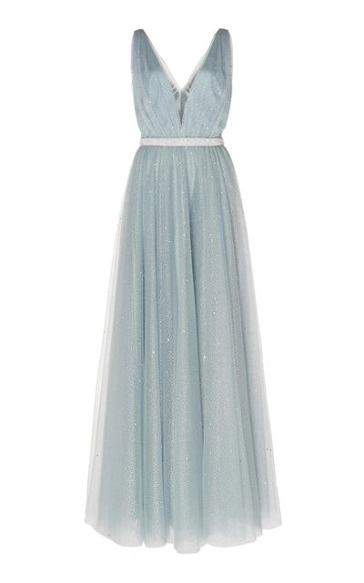 Jenny Packham Skye Glitter Tulle Gown In Blue | ModeSens