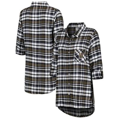Concepts Sport Black Vegas Golden Knights Mainstay Flannel Full-button Long Sleeve Nightshirt