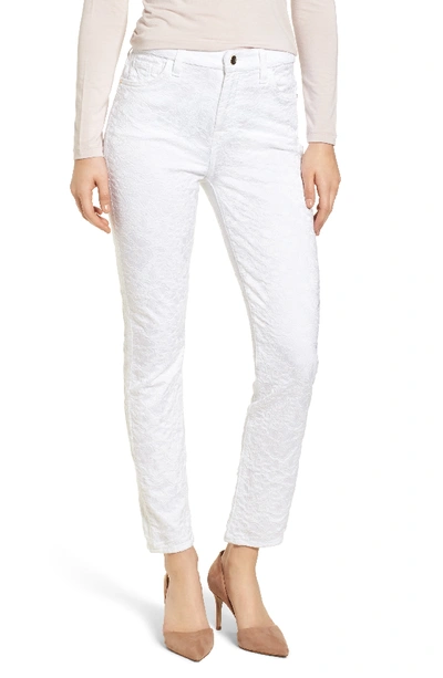 Jen7 Floral Jacquard Ankle Skinny Jeans In White