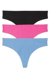 Honeydew Intimates 3-pack Microfiber Thong In Black/ Gypsy Rose/ Sea Breezer