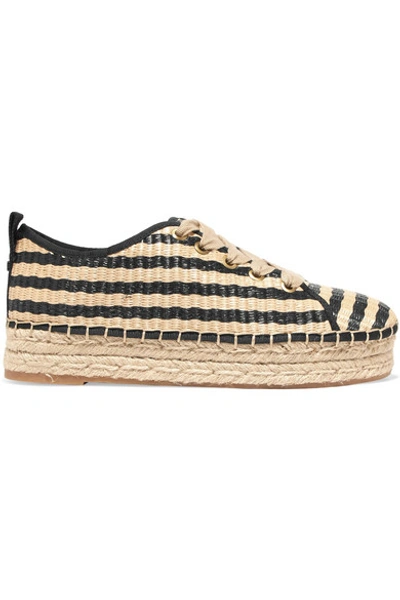 Sam Edelman Celina Striped Raffia Espadrille Platform Sneakers In Natural/black