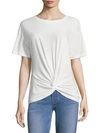 7 For All Mankind Crewneck Short-sleeve Knotted-front Cotton Tee In White