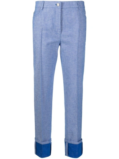 Akris Maxi Conical-leg Roll-cuff Crop Denim Pants In Blue
