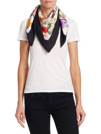 Gucci Foulard Flora Snake Silk Scarf In Cream Black