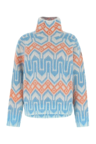 Moncler Jacquard-knit Mohair-blend Turtleneck Sweater In Blue