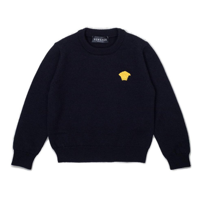 Versace Kids' Embroidered Logo Jumper In Schwarz