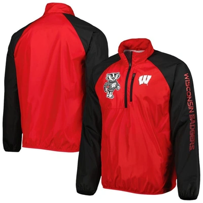 G-iii Sports By Carl Banks Red Wisconsin Badgers Point Guard Raglan Half-zip Jacket In Red,black