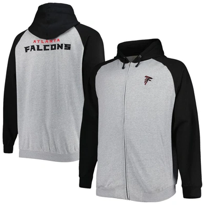 Profile Men's Heather Gray Atlanta Falcons Big And Tall Fleece Raglan Full-zip Hoodie Jacket