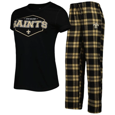 Concepts Sport Women's  Black, Gold New Orleans Saints Badge T-shirt And Pants Sleep Set In Black,gold