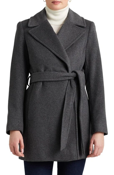 Lauren Ralph Lauren Belted Wool Blend Coat In Df Grey