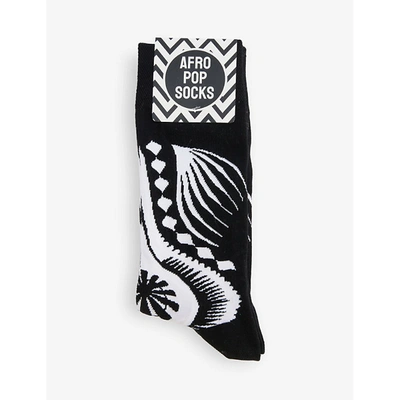 Afropop Socks Dashiki Graphic-print Stretch-cotton Blend Socks In Black/white