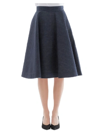 Calvin Klein Flared Denim Skirt In Blue