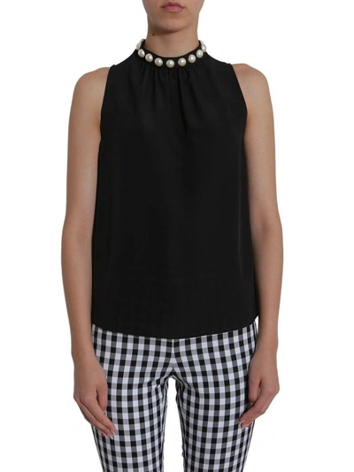Boutique Moschino Top With Pearl Detail In Nero