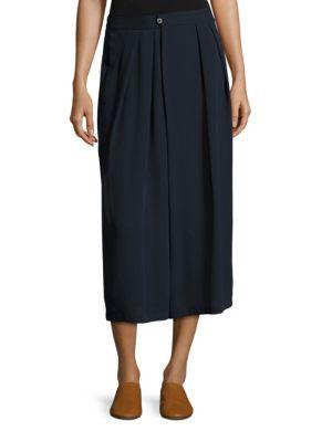 Vince Woman Pleated Silk-crepe Culottes Midnight Blue | ModeSens