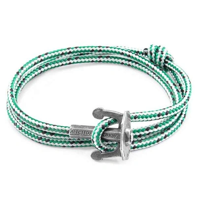 Anchor & Crew Green Dash Union Anchor Silver & Rope Bracelet