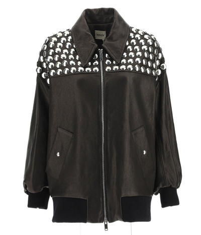 Khaite Ziggy Oversized Studded Jacket In Black/silver