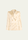 Khaite Nathan Double-breasted Blazer Jacket With Padded Shoulders In Custard