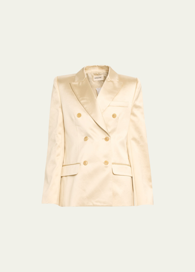 Khaite Nathan Double-breasted Blazer Jacket With Padded Shoulders In Custard