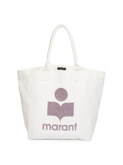 Isabel Marant Yenky Glitter-logo Canvas Tote In Ivory