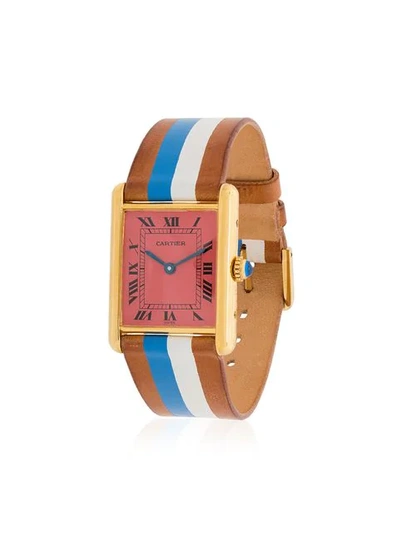La Californienne Ladies Red Stripe Gold Plated Silver And Leather Fraise Varsity Cartier Tank Large  In Redmulti