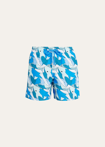 Vilebrequin Clouds Light Fabric Swim Shorts In Bleu Hawai