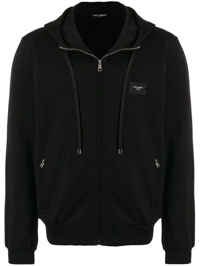Dolce & Gabbana Drawstring Zip Hoodie In Black
