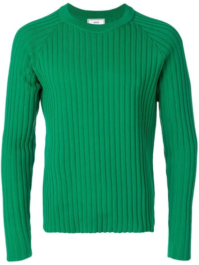 Ami Alexandre Mattiussi Ribbed Raglan Sleeves Sweater In Green