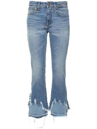 R13 Kick Shredded-hem Jeans In Denim