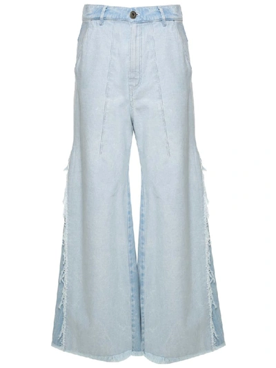 See By Chloé Frayed-edge Cotton-denim Wide-leg Jeans In Grigio