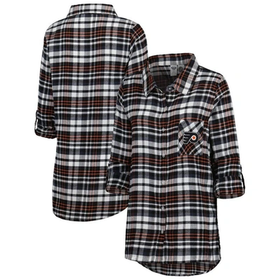 Concepts Sport Black Philadelphia Flyers Mainstay Flannel Full-button Long Sleeve Nightshirt