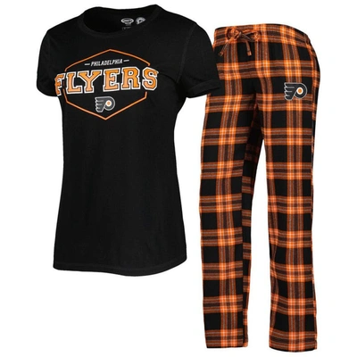 Concepts Sport Women's  Black, Orange Philadelphia Flyers Badge T-shirt And Pants Sleep Set In Black,orange
